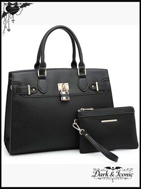 Vegan Leather Satchel Tote with Matching Clutch, Work Bag, Shoulder Bag